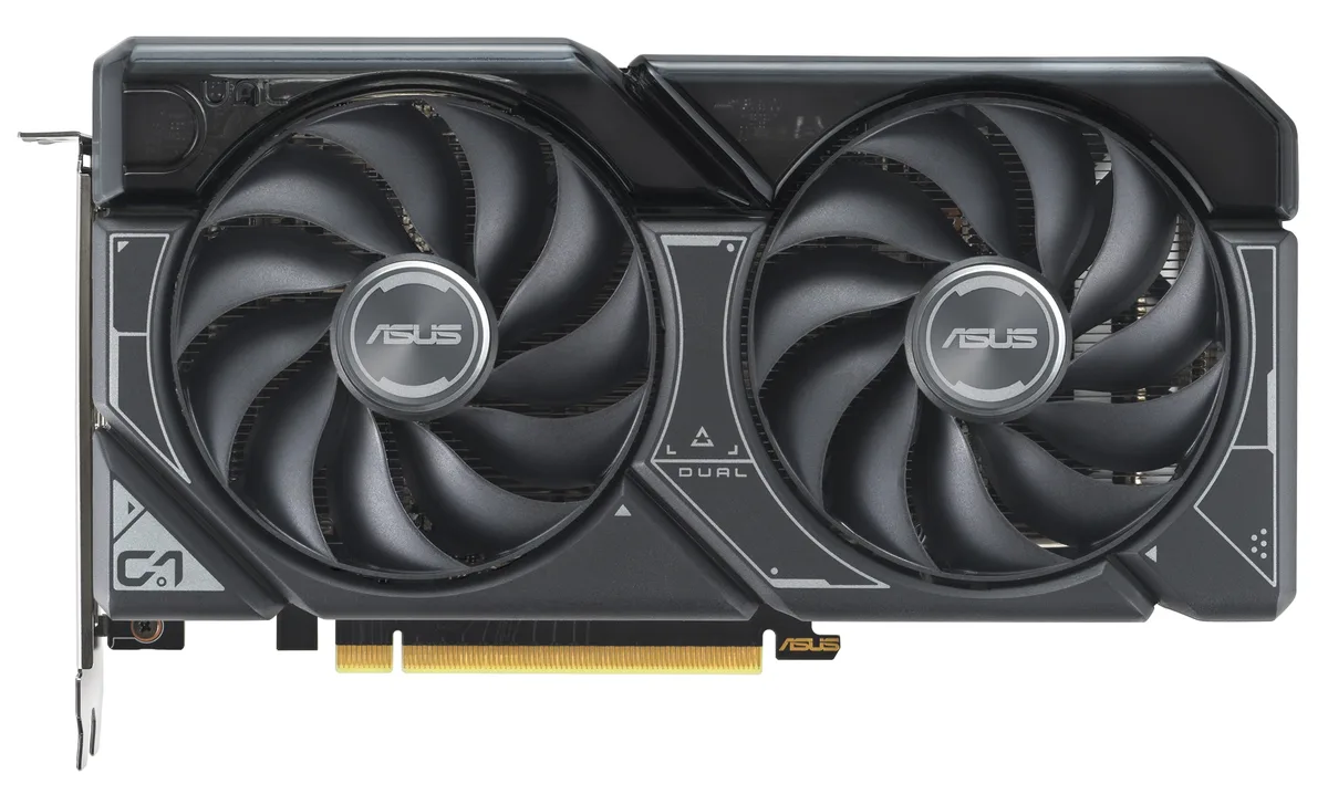 ASUS Dual GeForce RTX 4060 Ti 16GB graphics card with two axial-tech fans, 2.5-slot silver shroud and metal backplate