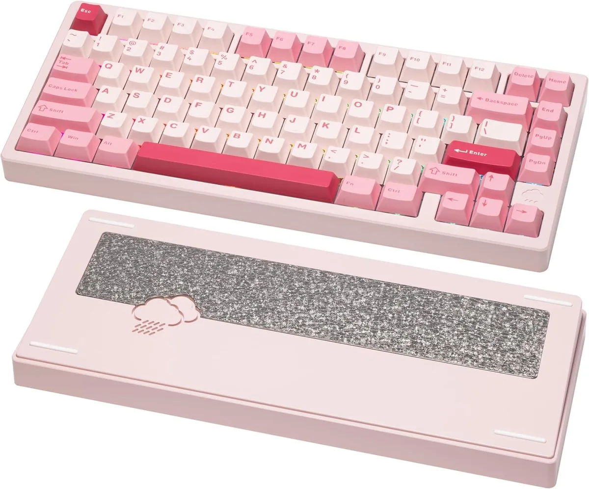 BFKK BFKK Rainy75 Aluminum Mechanical Gaming Keyboard Pink 75 7000mAh 2ms 2.4 5.0 6063 304 14 8 2024 — product photo