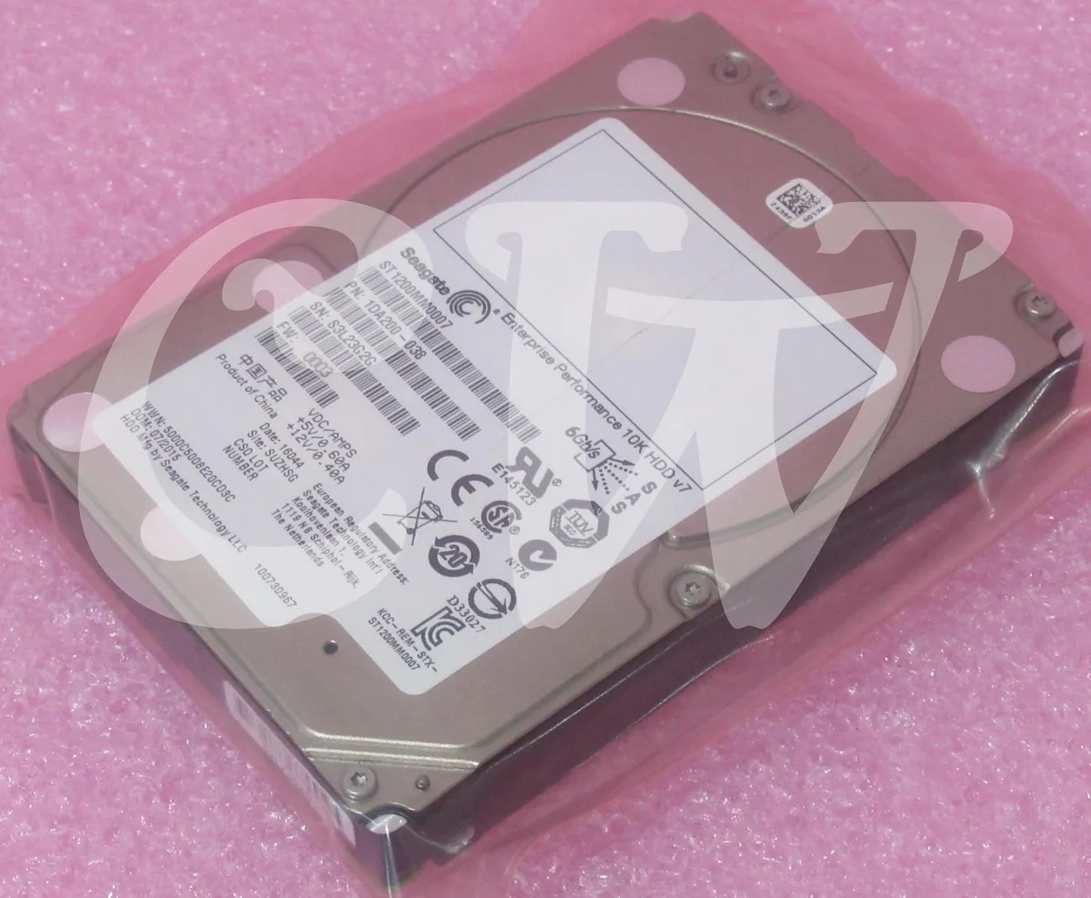 Silver 2.5 inch SAS hard drive with label showing model ST1200MM0007