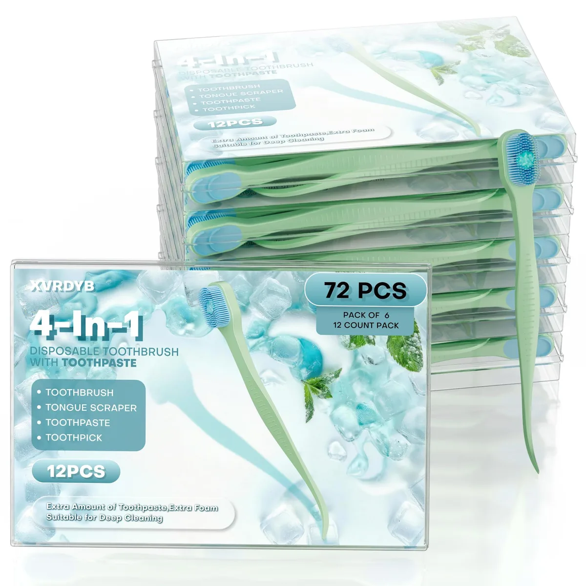 XVRDYB YT01A Disposable Toothbrush Pre-pasted Mint Travel Size 2.5 oz — product photo
