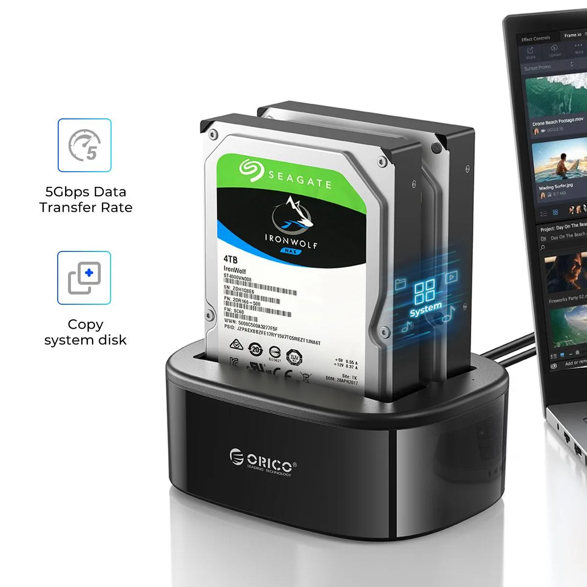 Orico Orico 6228US3-C-US-BK-BP 2-bay USB 3.0 SATA drive enclosure — product photo