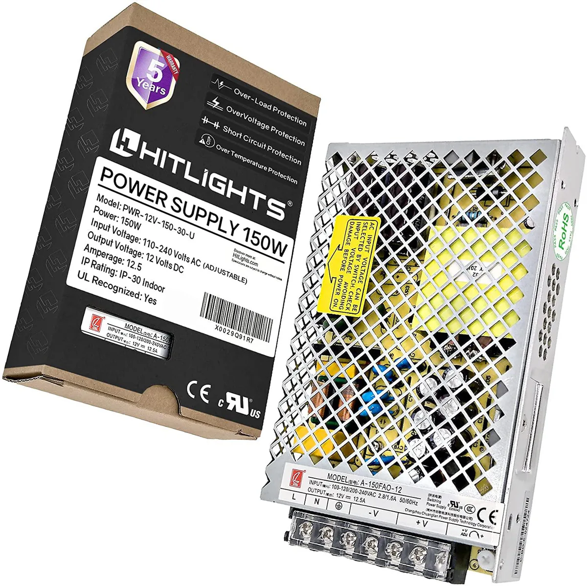 HitLights HitLights PWR-12V-150-30-U 150W 12V 12.5A Power Supply — photo du produit