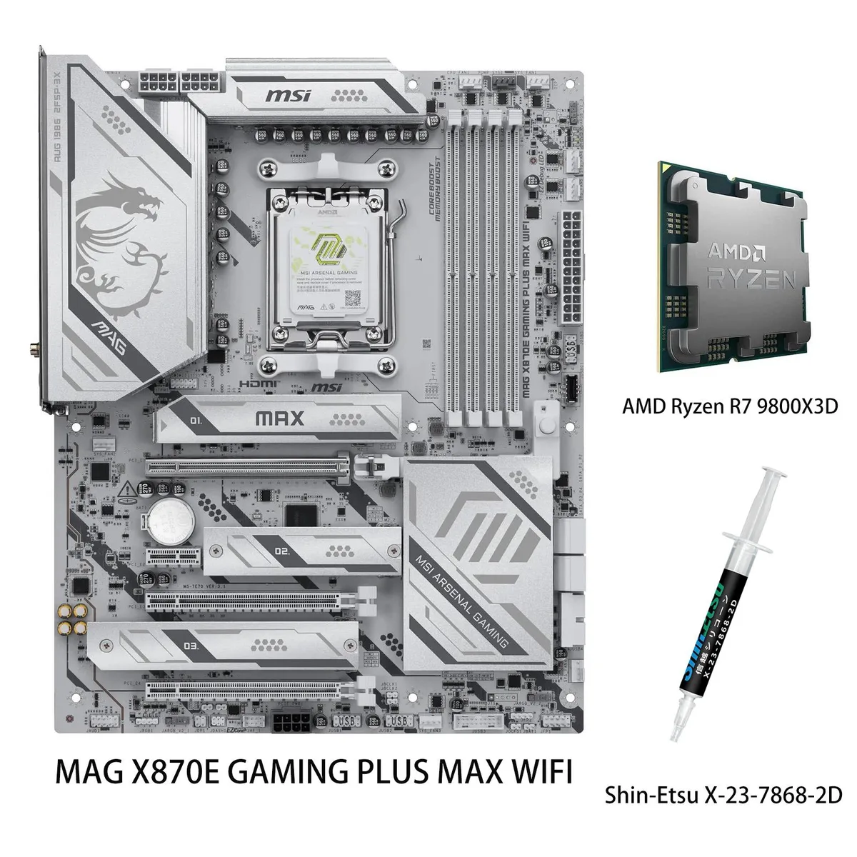 MSI MSI MAG X870E GAMING PLUS MAX WIFI + Ryzen 7 9800X3D AMD motherboard combo — 商品写真