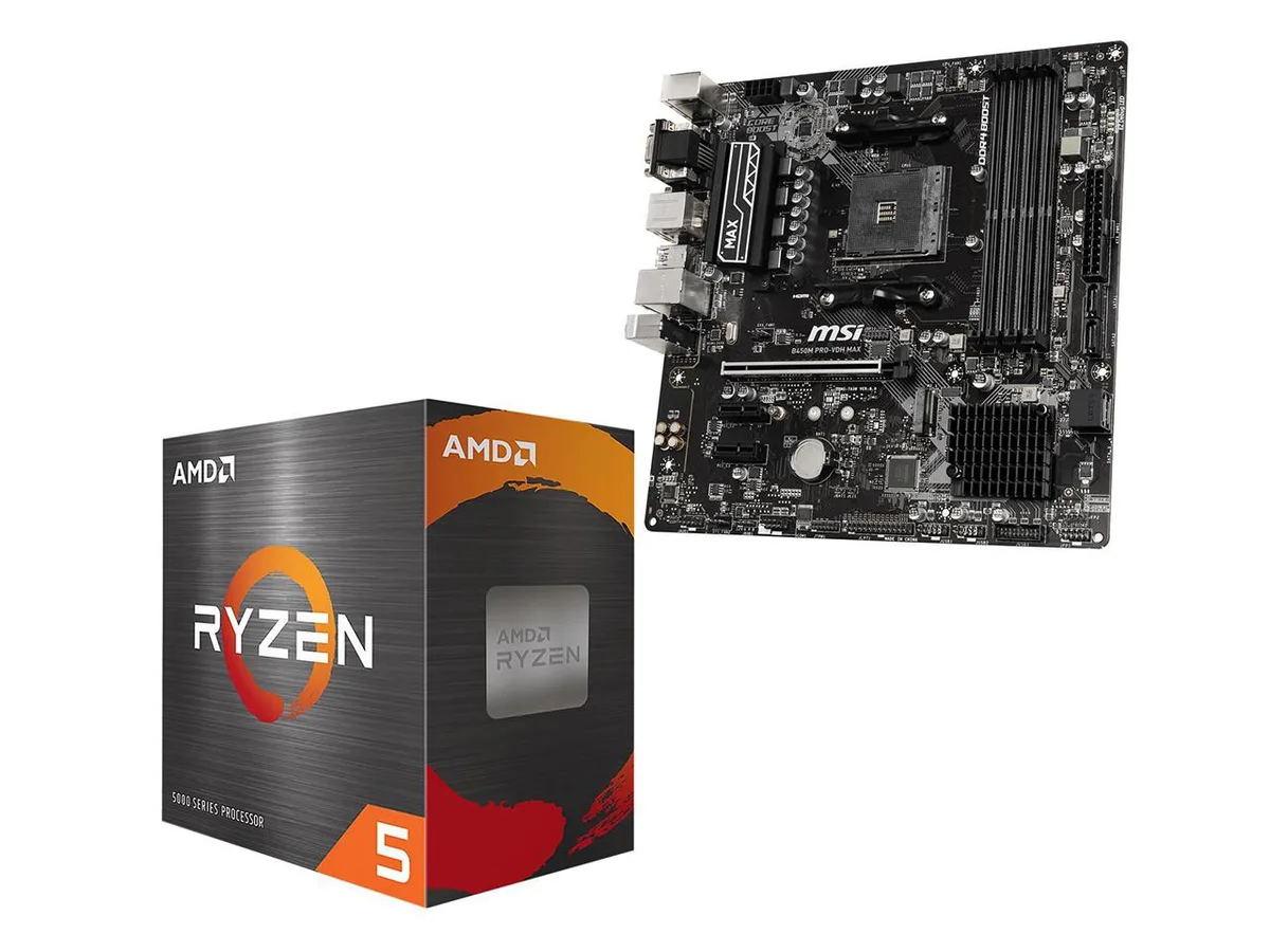 MSI B450M Micro ATX motherboard with Ryzen 5 5500 processor installed