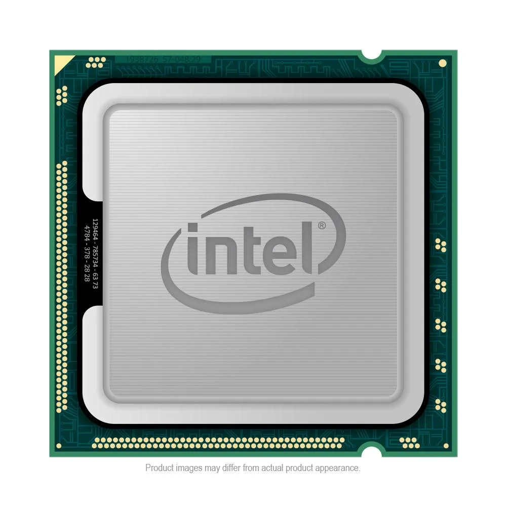 Rectangular green server CPU with silver metal heatspreader and gold contact pads