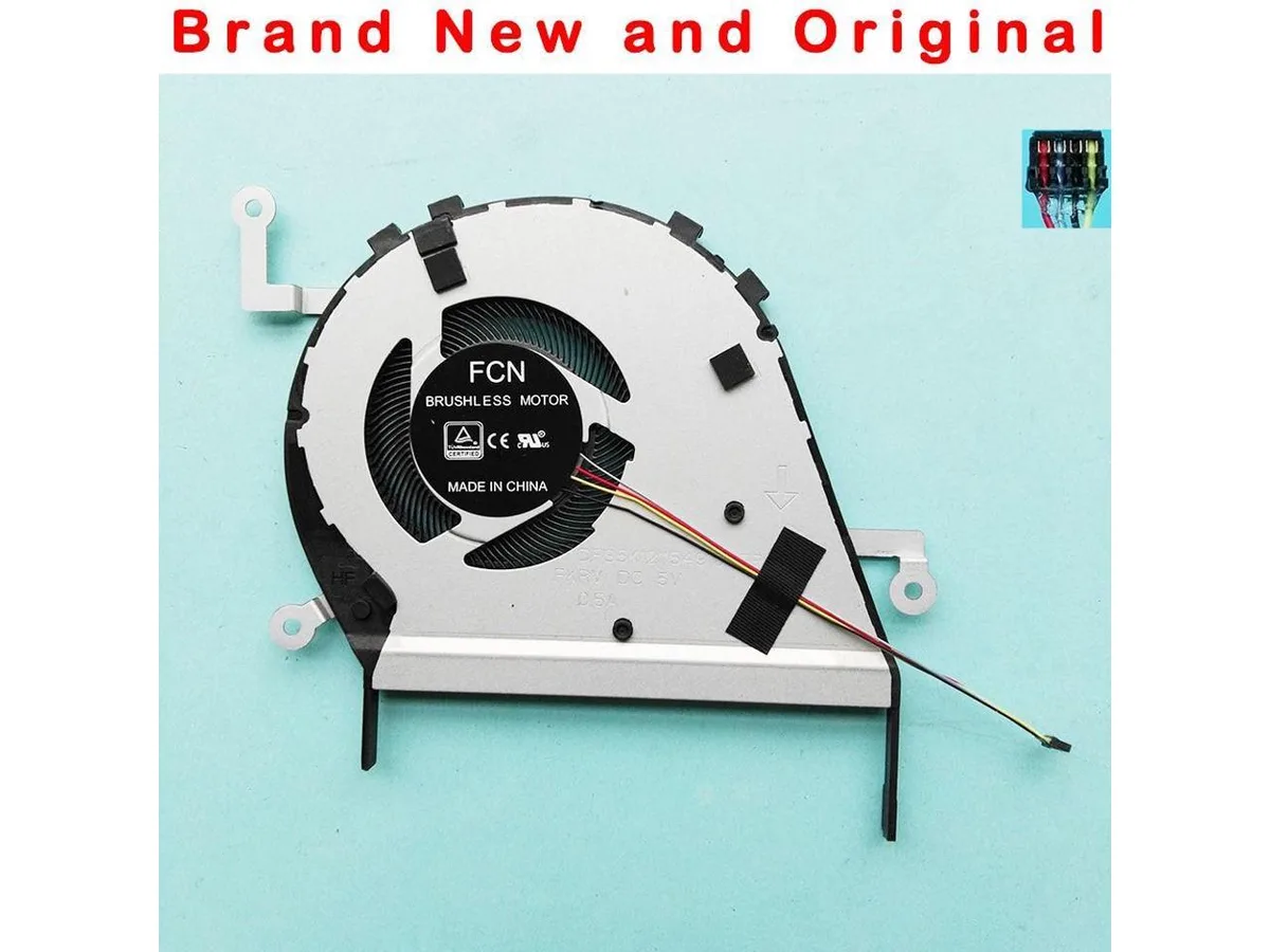 Small black rectangular CPU cooling fan with wire grille and cable