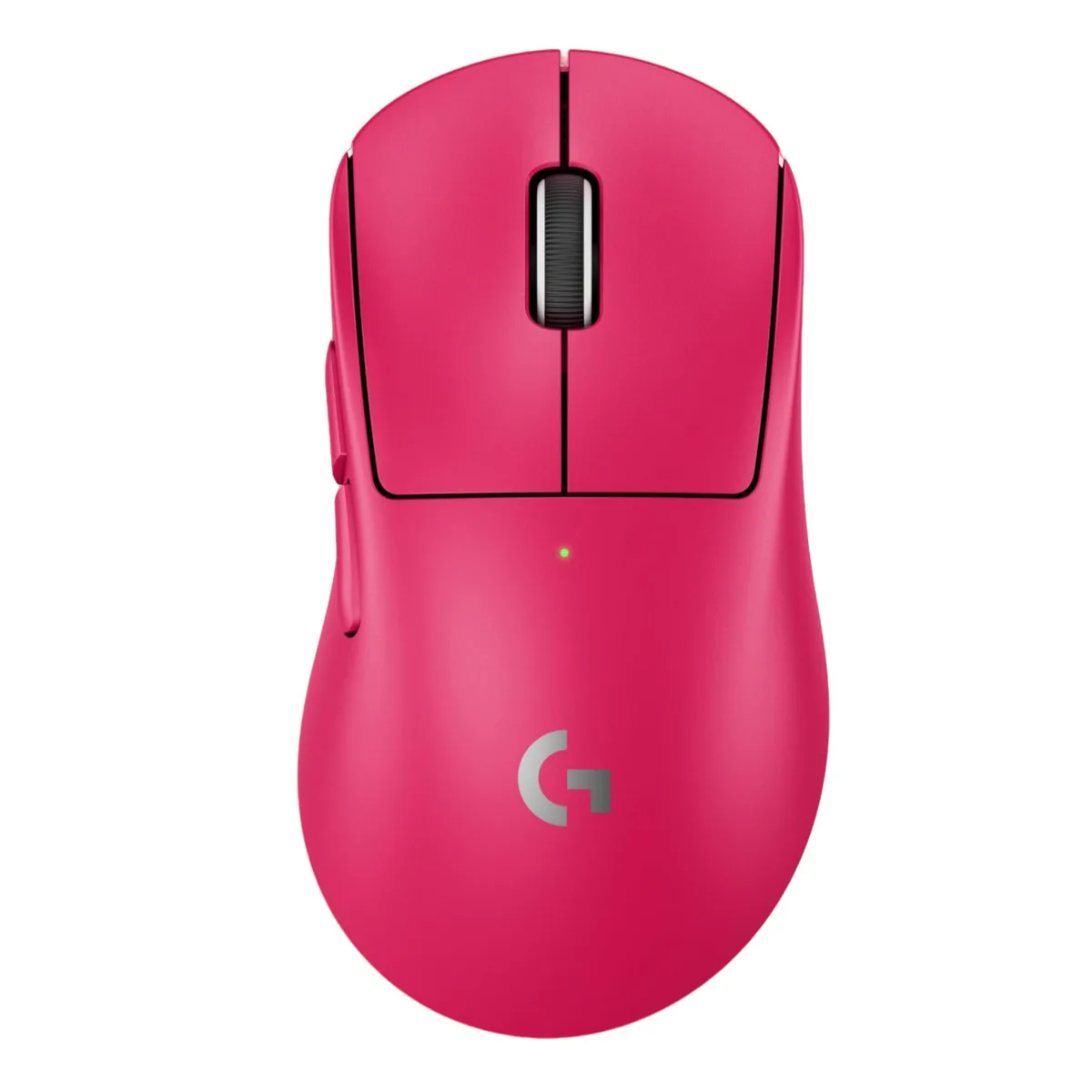 Pink right-handed wireless gaming mouse, lightweight asymmetrical shape with five buttons