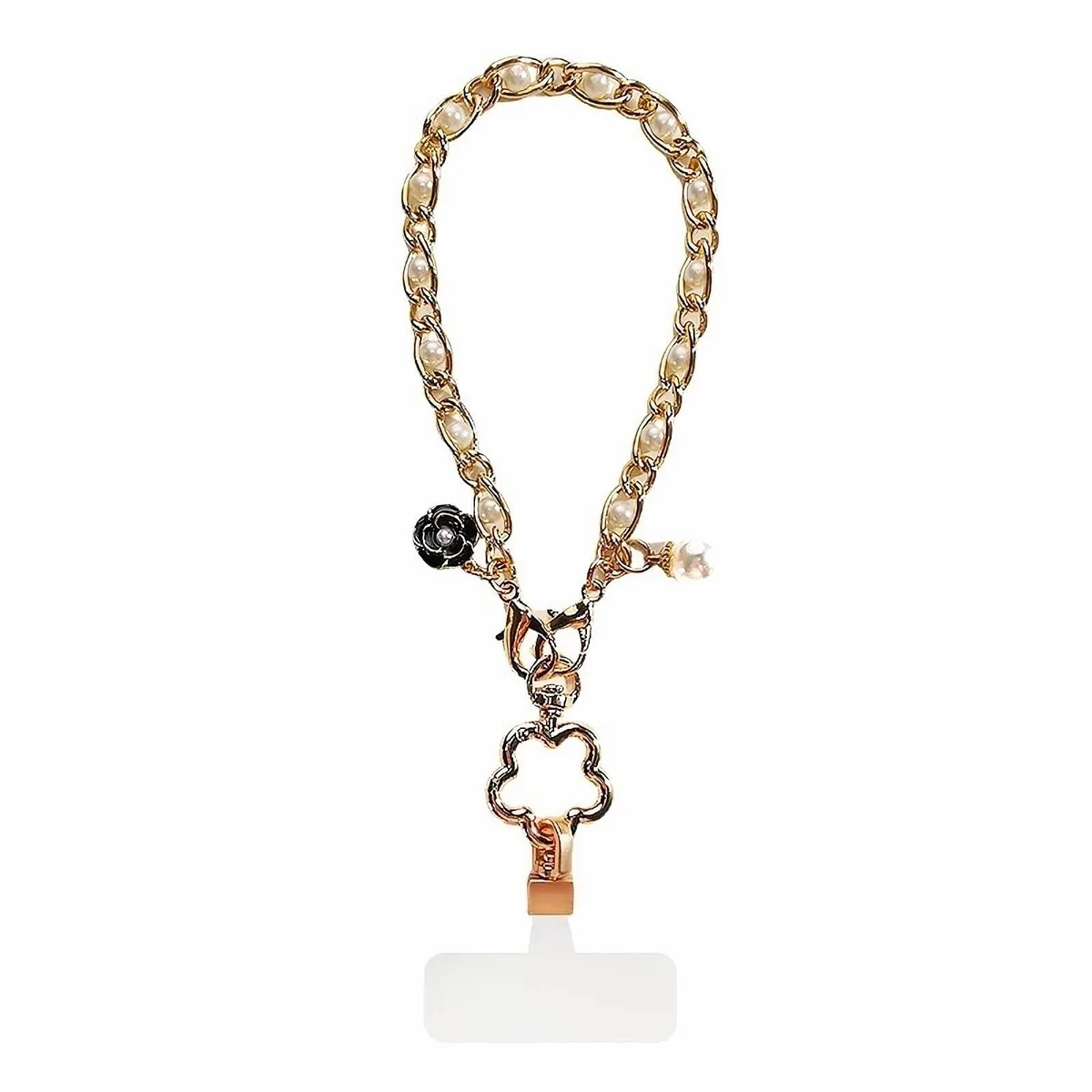 Long Pond P1 Gold Pearl Bracelet with Black Camellia Charm — product photo