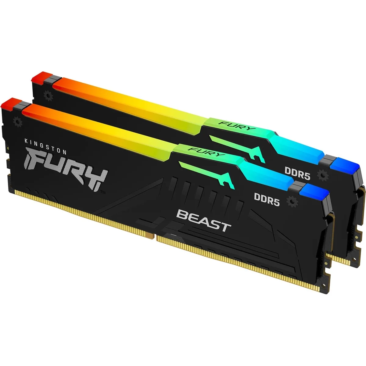 Two black DDR5 modules with RGB lighting and heat spreaders