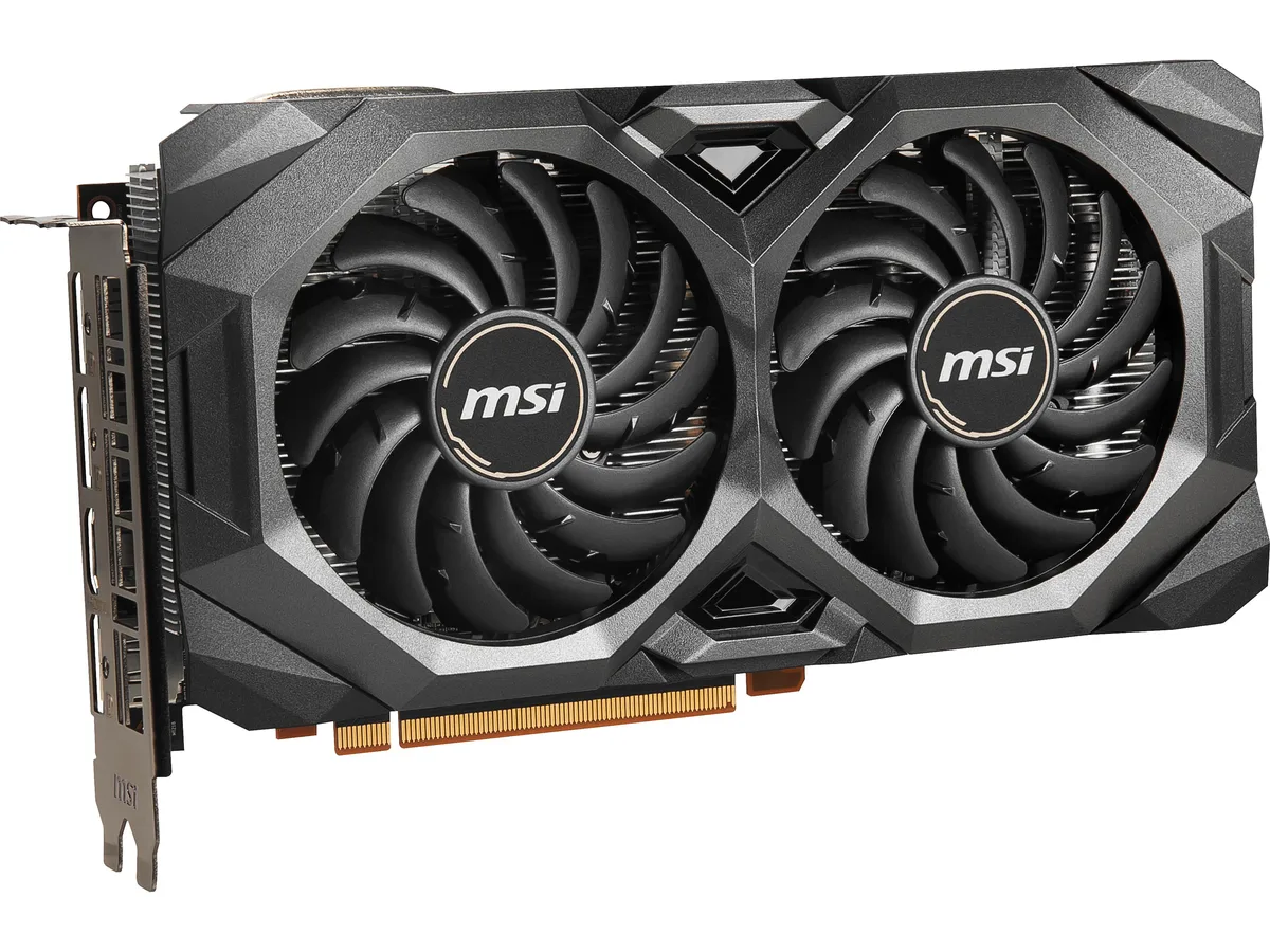 Dual-fan graphics card in silver and black finish