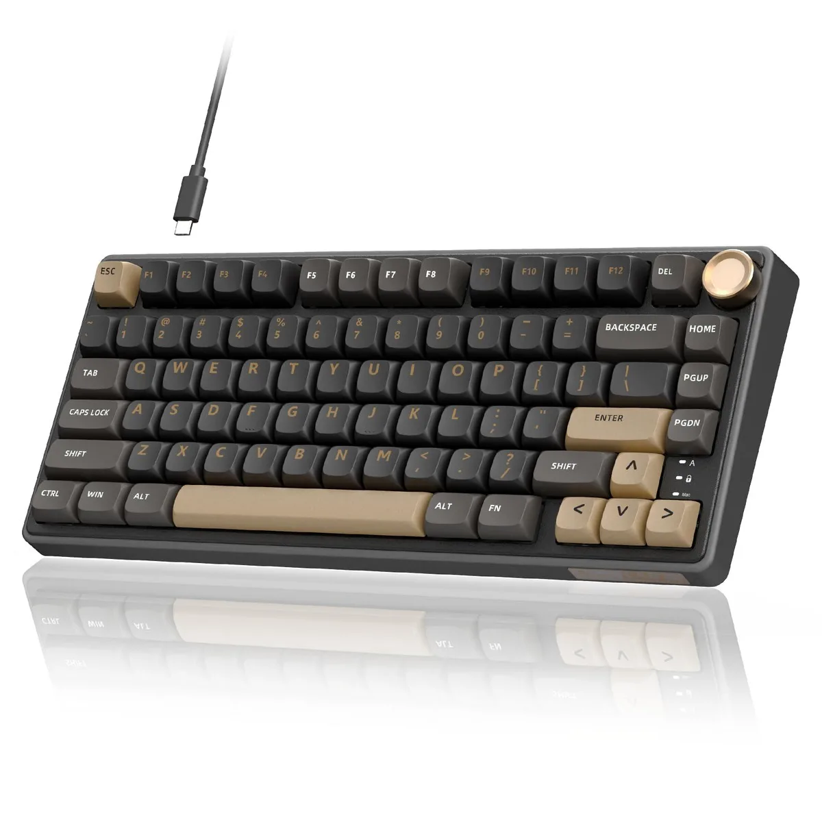 Black 75% mechanical keyboard with volume knob and RGB backlighting