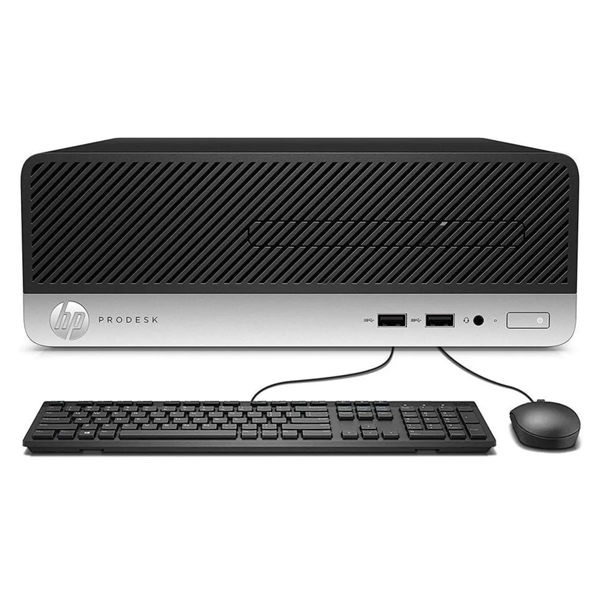 Compact black and silver tower desktop computer