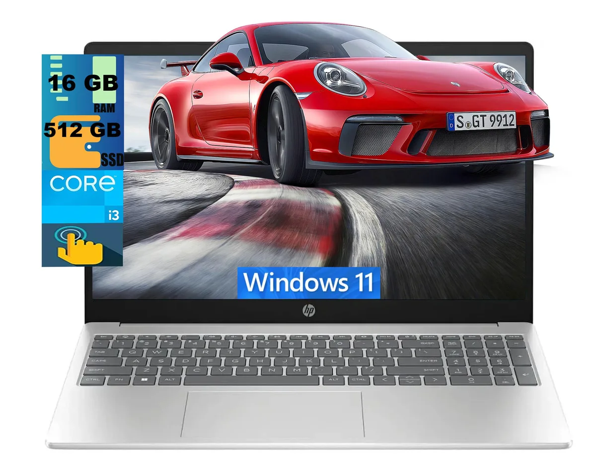 HP HP 15 Business laptop i3-1215U 16GB 512GB SSD 15.6" HD touchscreen Windows 11 Home Silver — product photo
