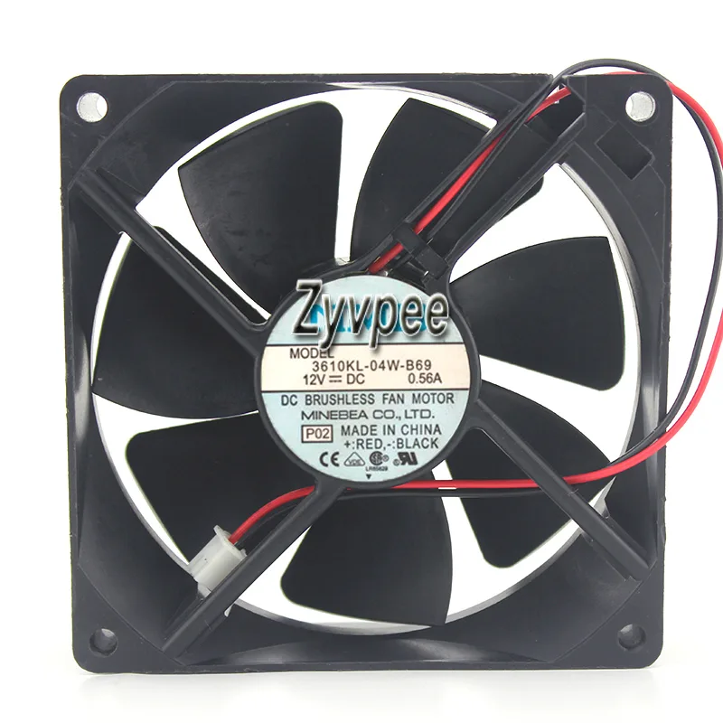 Black 92mm square DC fan with two-pin power connector