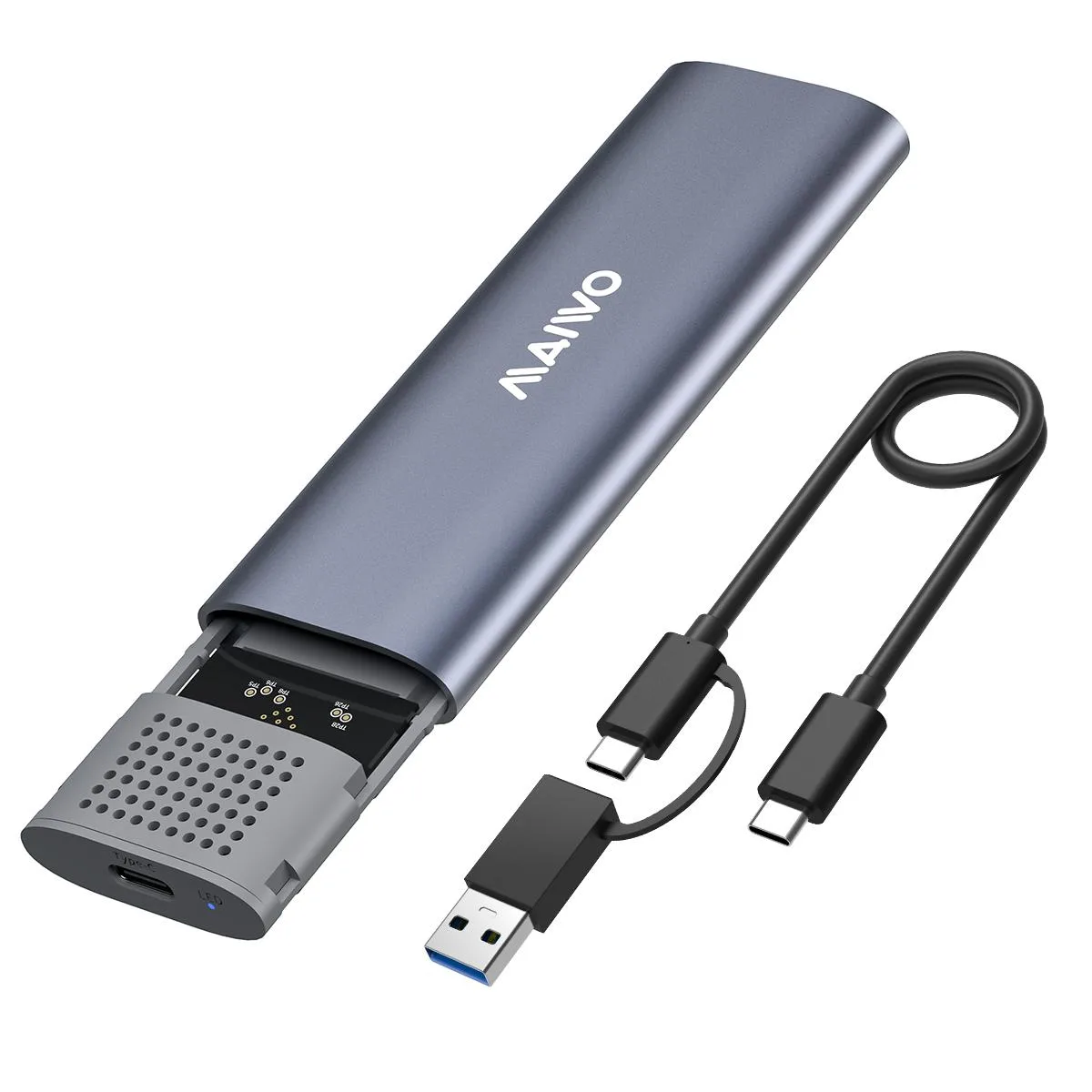 MAIWO MAIWO K1689 M.2 NVME SATA drive enclosure USB 3.1 Gen2 10Gbps aluminium grey — 商品写真