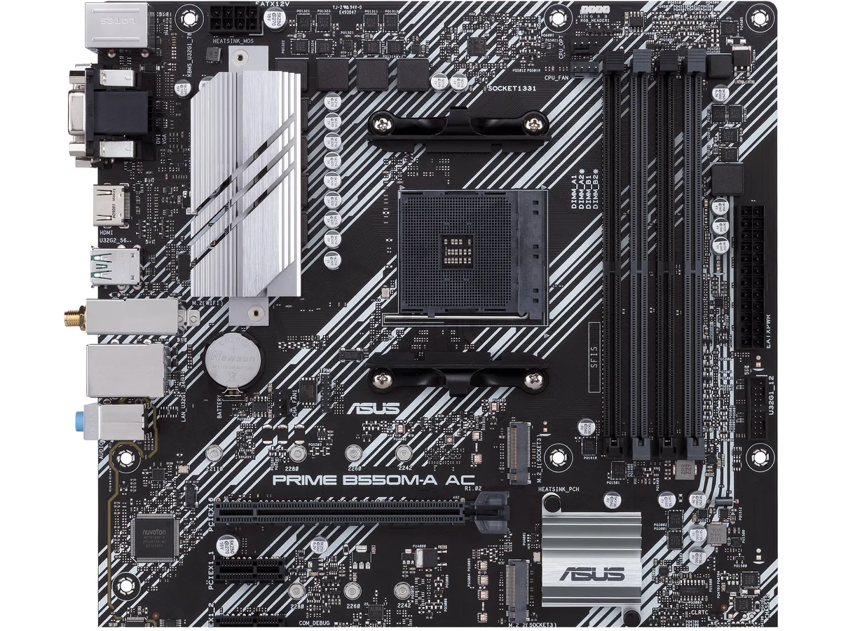 Green mATX motherboard with silver heatsinks and rear I/O shield