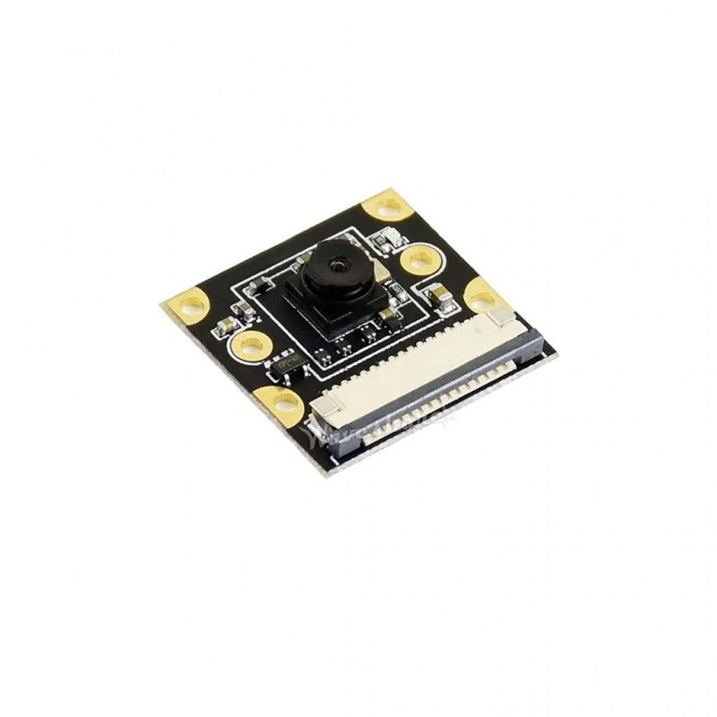 Small green circuit board 25 by 24 mm with a tiny camera lens and four mounting holes