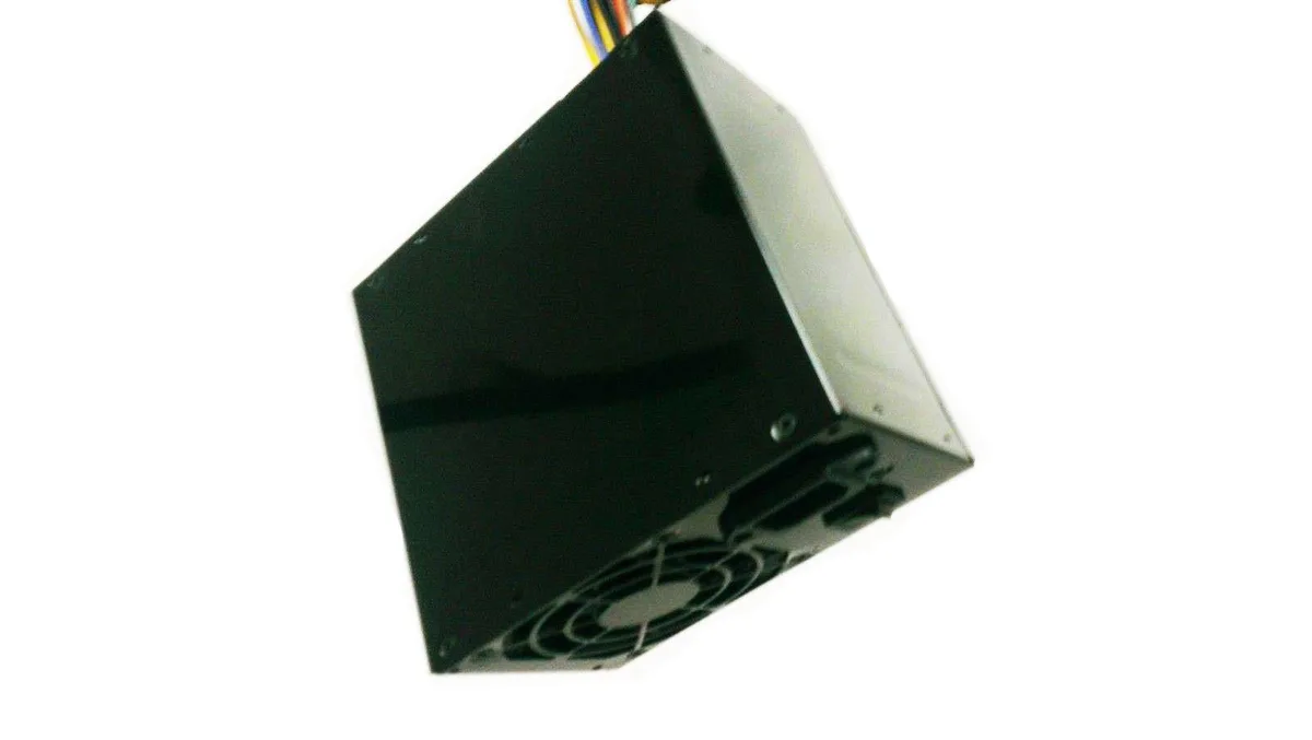 Grey ATX power supply unit with 80mm fan and multiple cable connectors