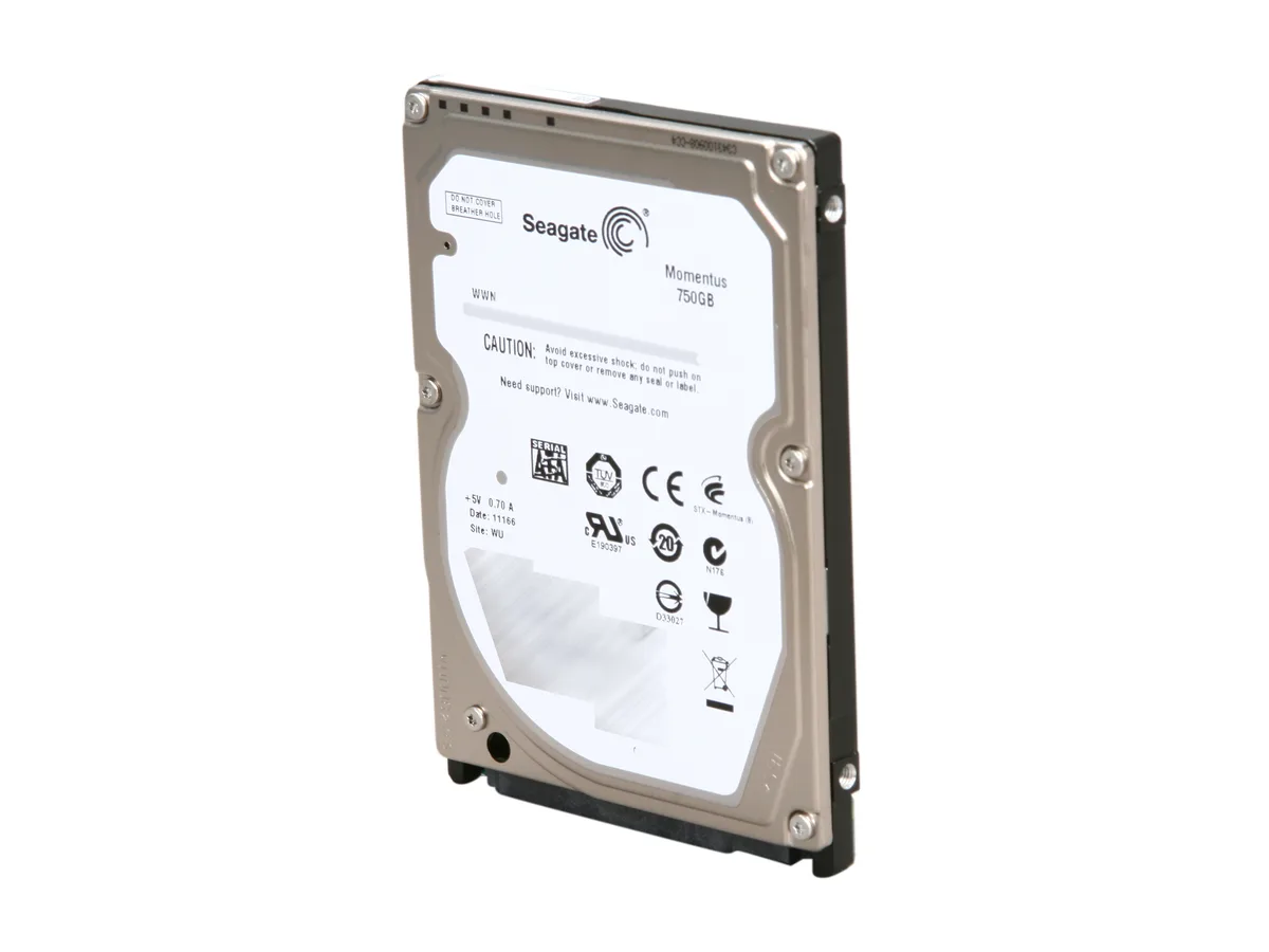 Silver 2.5 inch bare laptop hard drive with circuit board visible