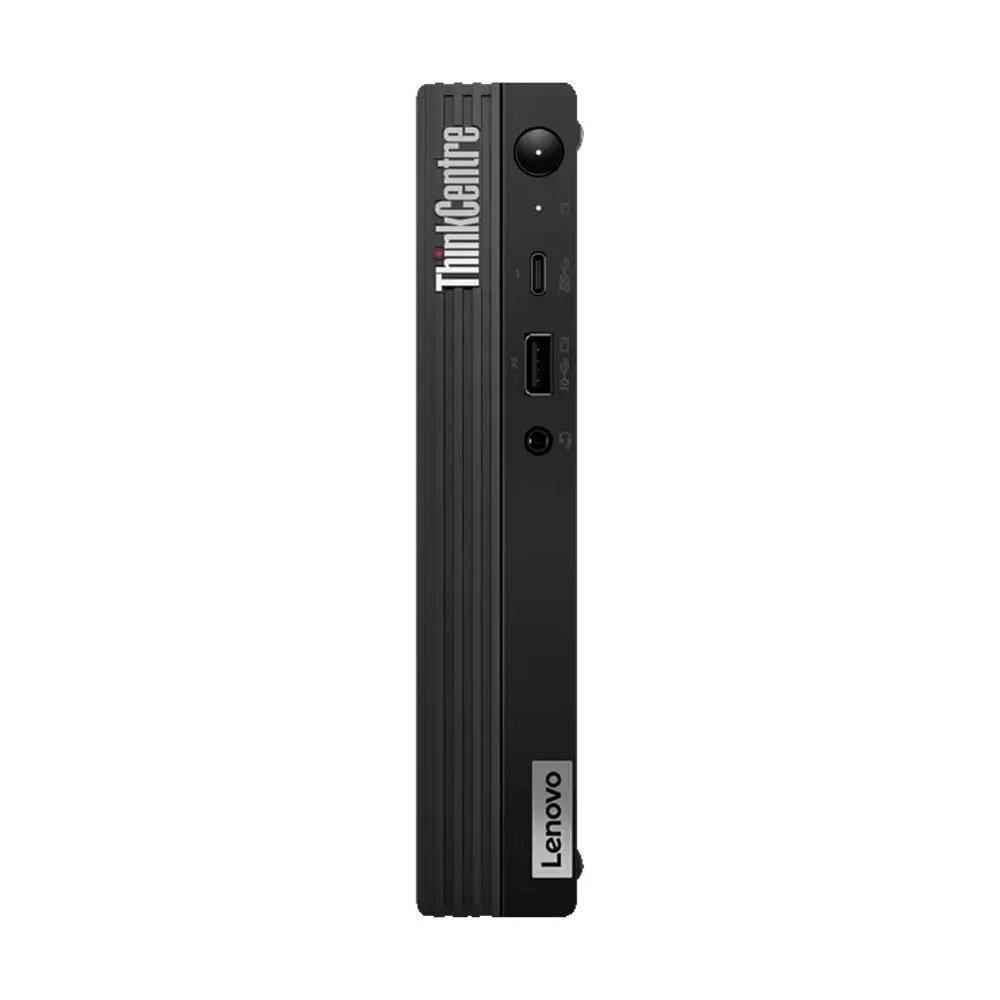 Tiny black Lenovo ThinkCentre M80q desktop, ultra-small form factor, matte finish