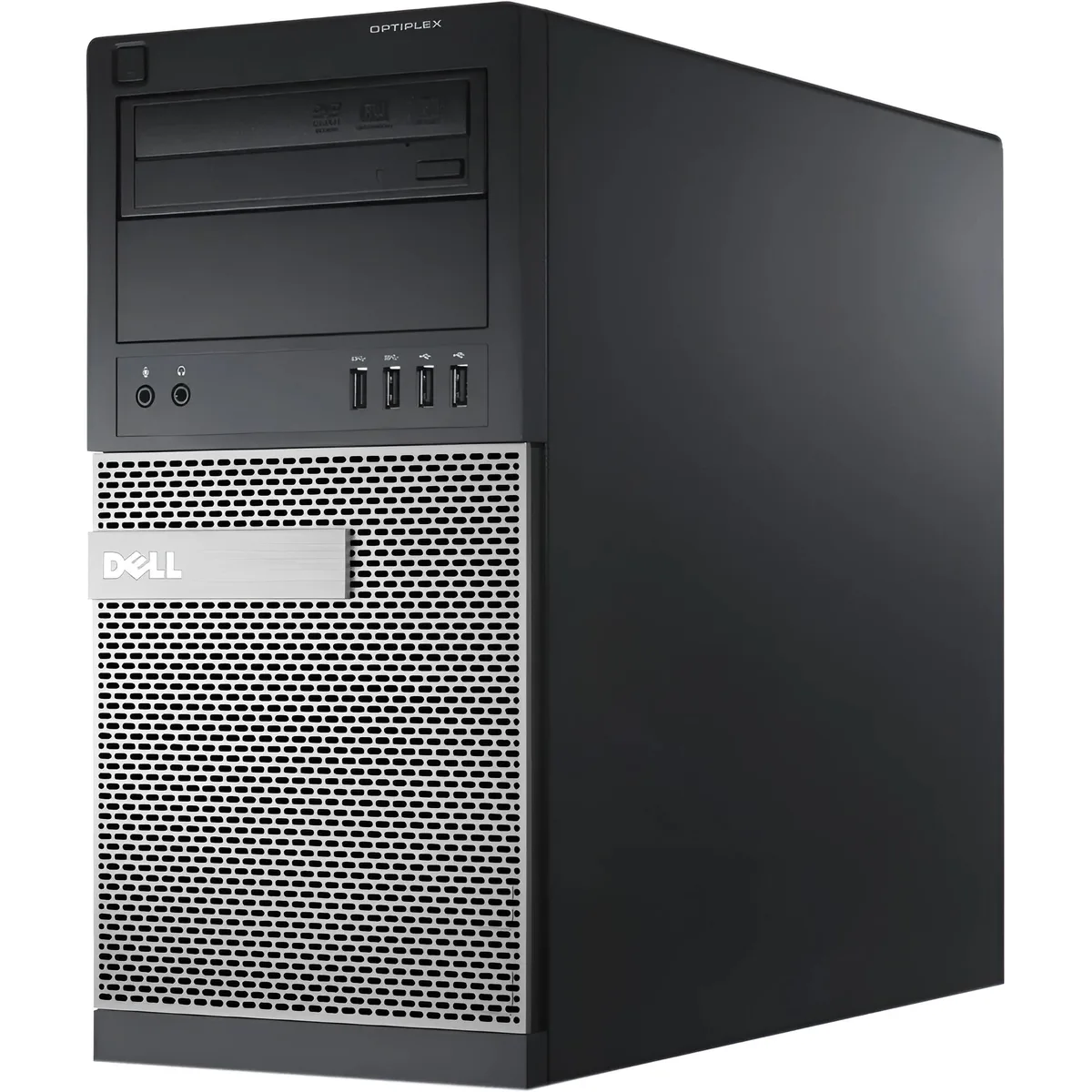 Black Dell OptiPlex 3020 tower with keyboard mouse and Wi-Fi adapter