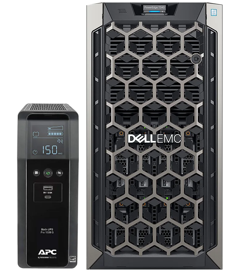 Dell PowerEdge T340 tower server with APC UPS unit