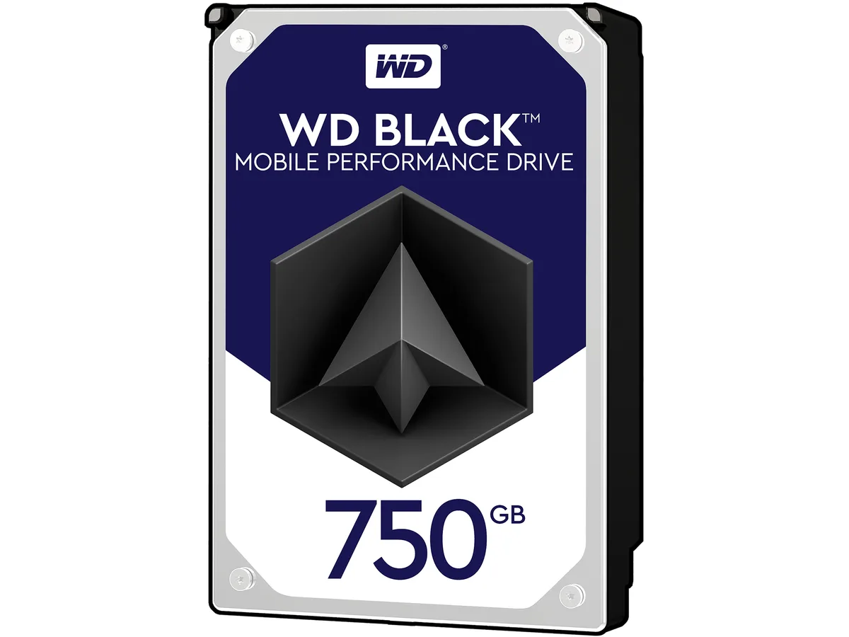 Black 2.5 inch laptop hard drive with silver label