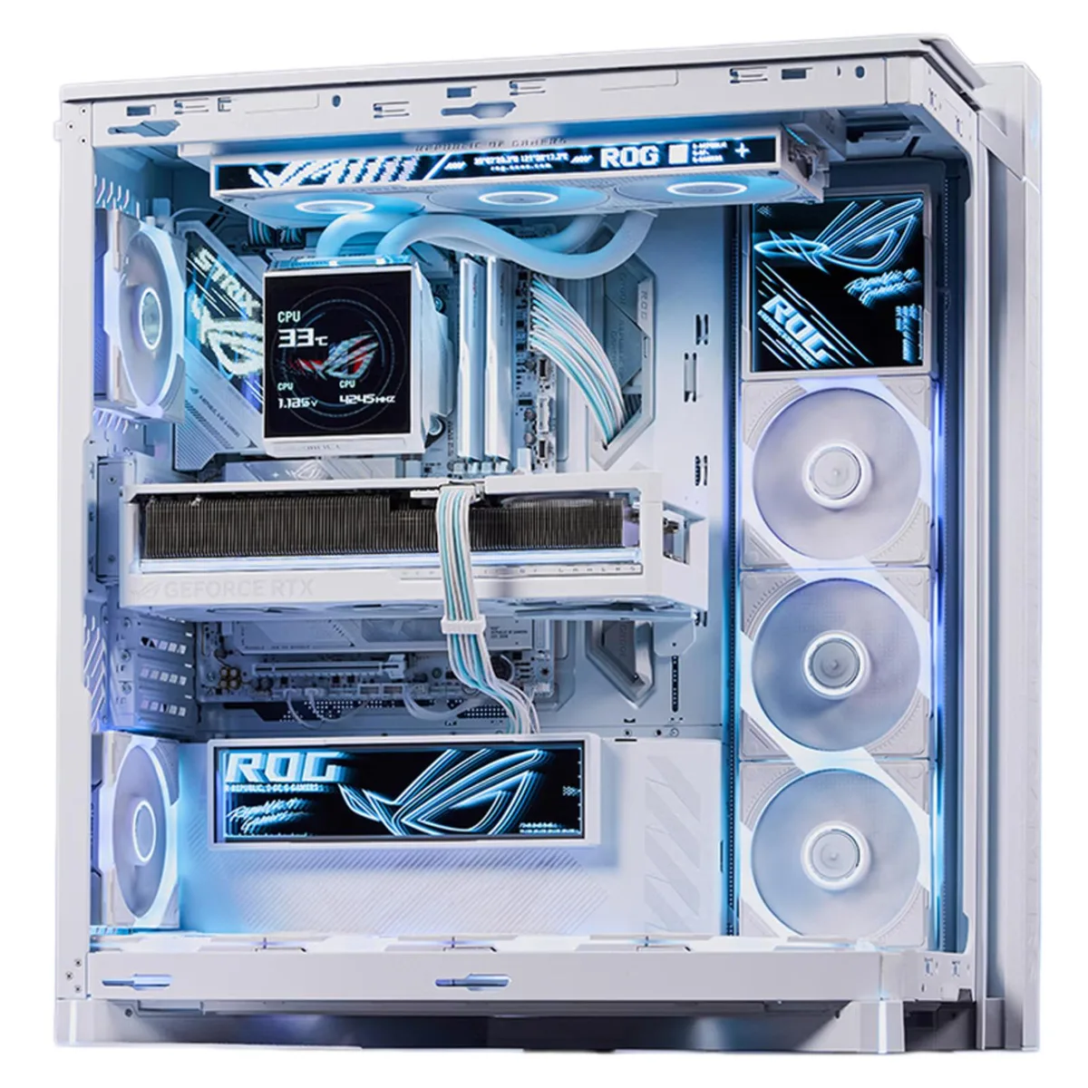 White mid-tower PC case with brushed aluminum frame and front USB-C ports