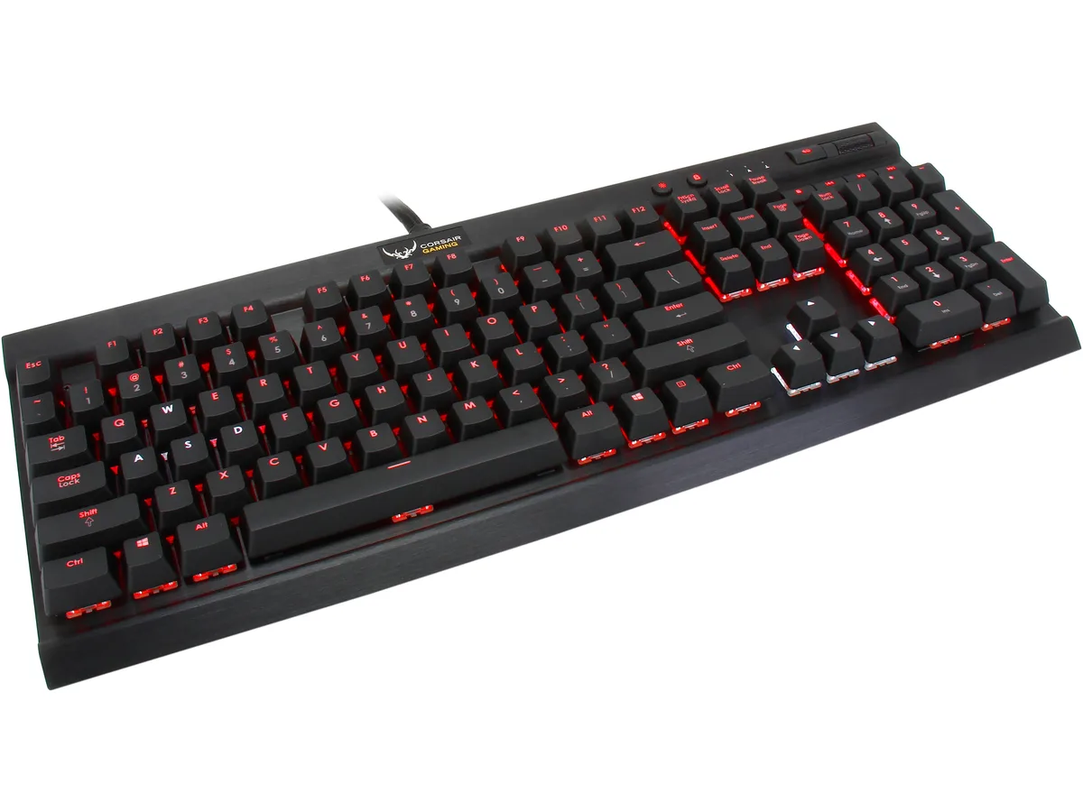 Black full-size mechanical keyboard with brushed aluminium frame, RGB backlit keys and detachable wrist rest