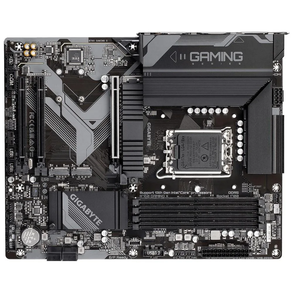 Gigabyte B760 Gaming X ATX motherboard black PCB silver heatsinks