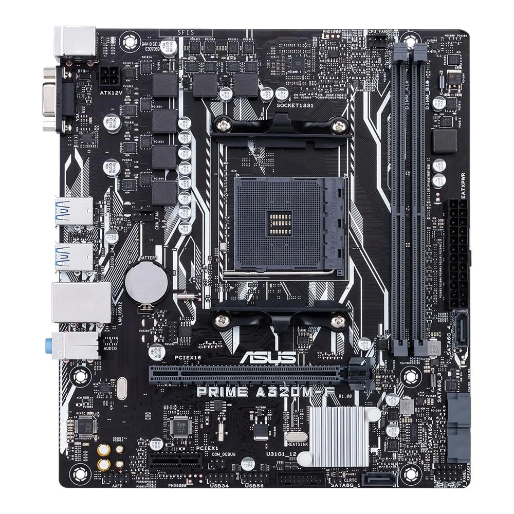 ASUS PRIME A320M-F Micro ATX motherboard green PCB silver ports