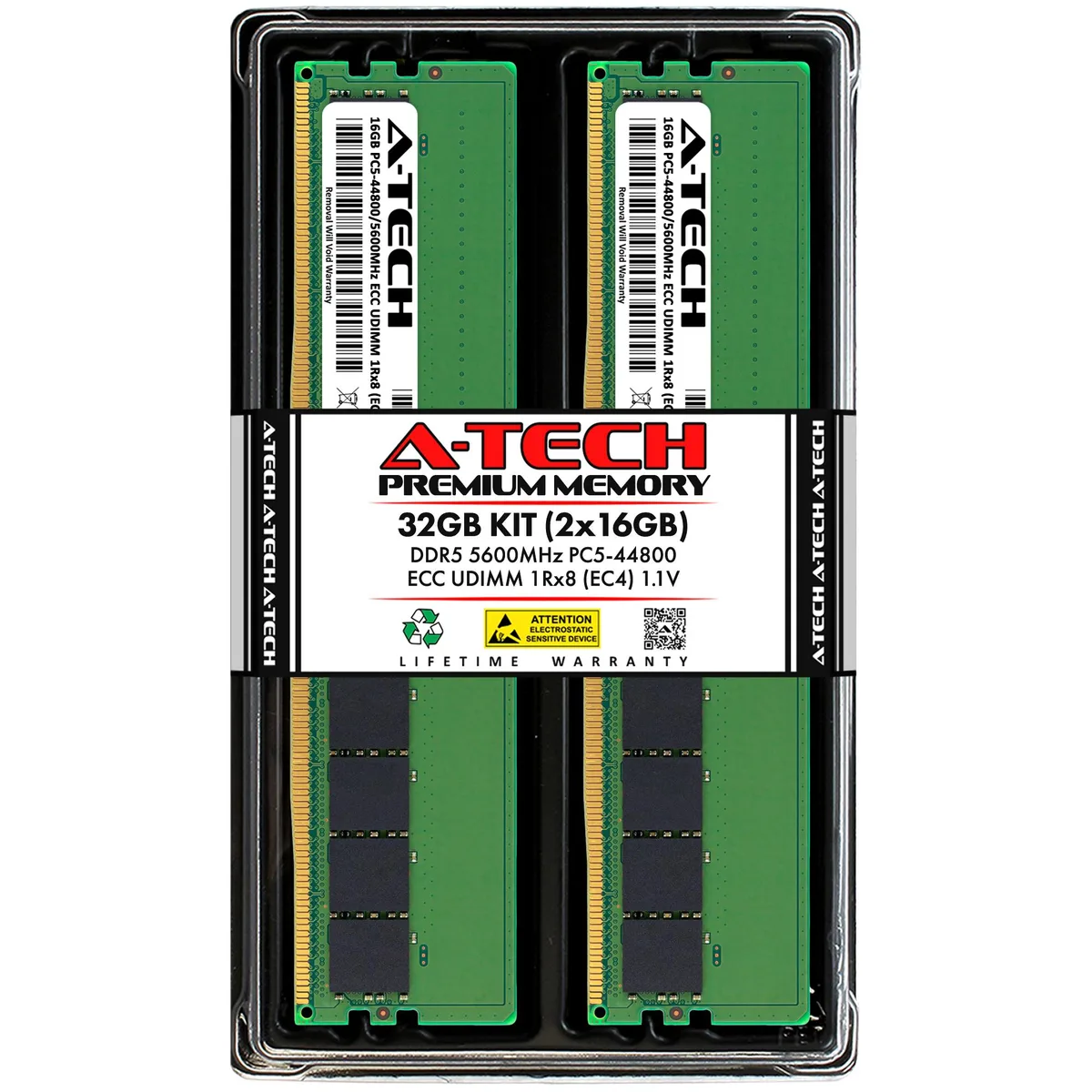 A-Tech A-Tech 32GB (2x16GB) DDR5-5600 ECC UDIMM 1Rx8 Server RAM Kit — product photo