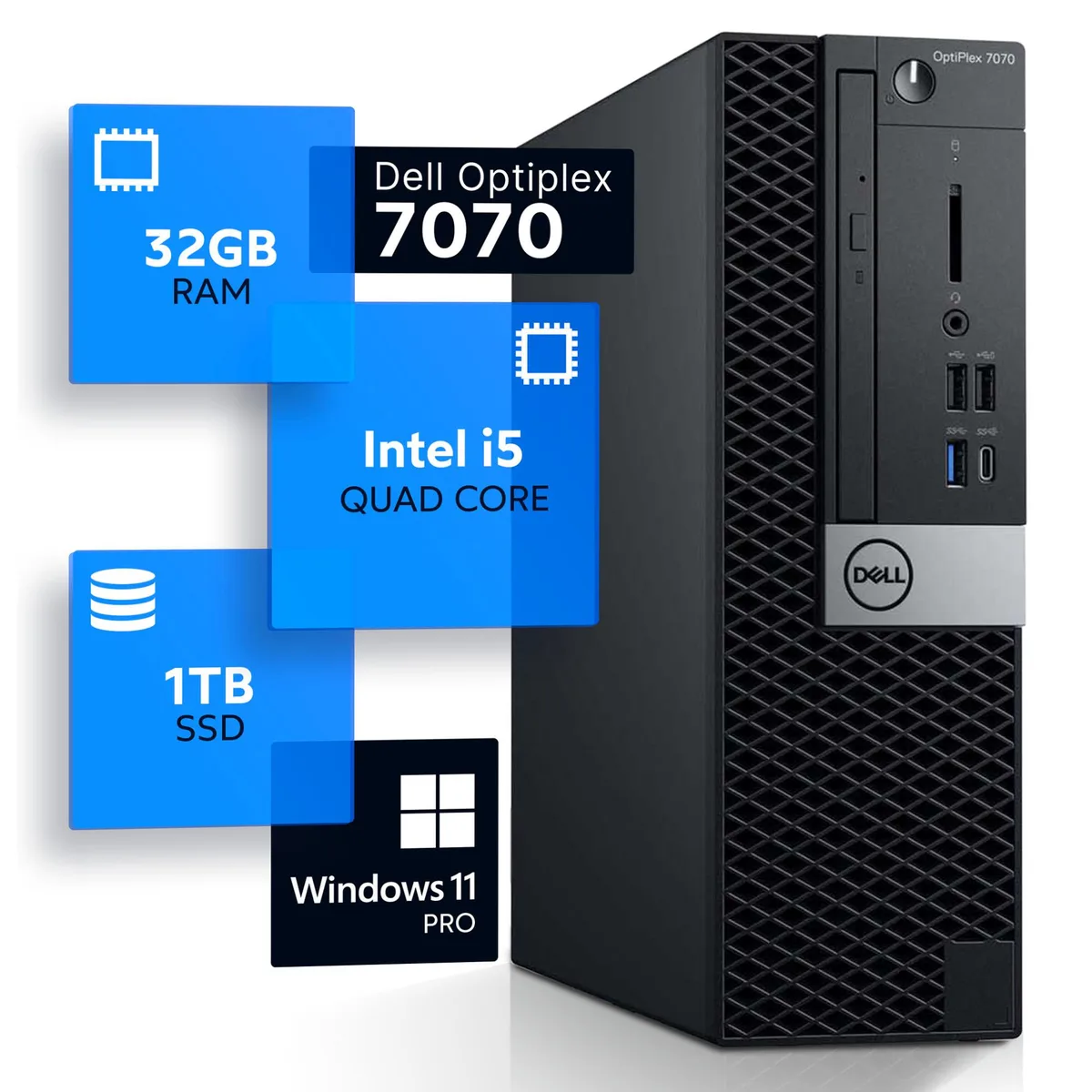 DELL DELL OptiPlex 7070 desktop PC i5-9500 3.2GHz 32GB DDR4 1TB SSD Windows 11 Pro — photo du produit