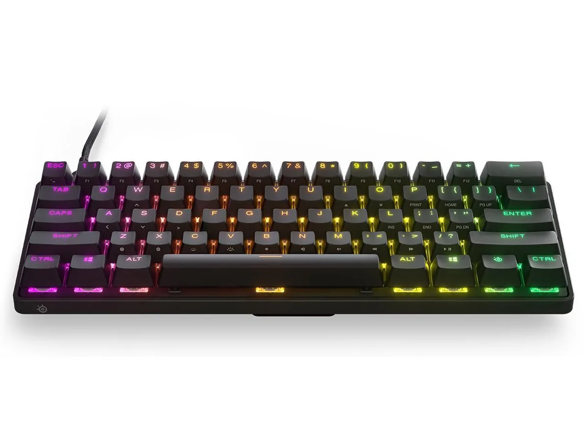 Compact 60% wired keyboard with per-key RGB backlighting and PBT keycaps