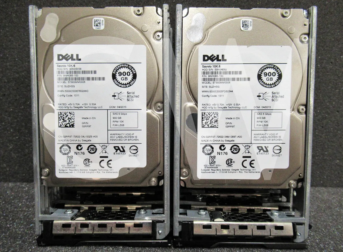 Silver 2.5 inch SAS hard drive in Dell PowerEdge caddy tray
