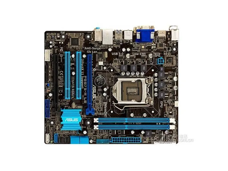 Green micro-ATX board with LGA 1155 socket, black DDR3 slots and silver heatsinks