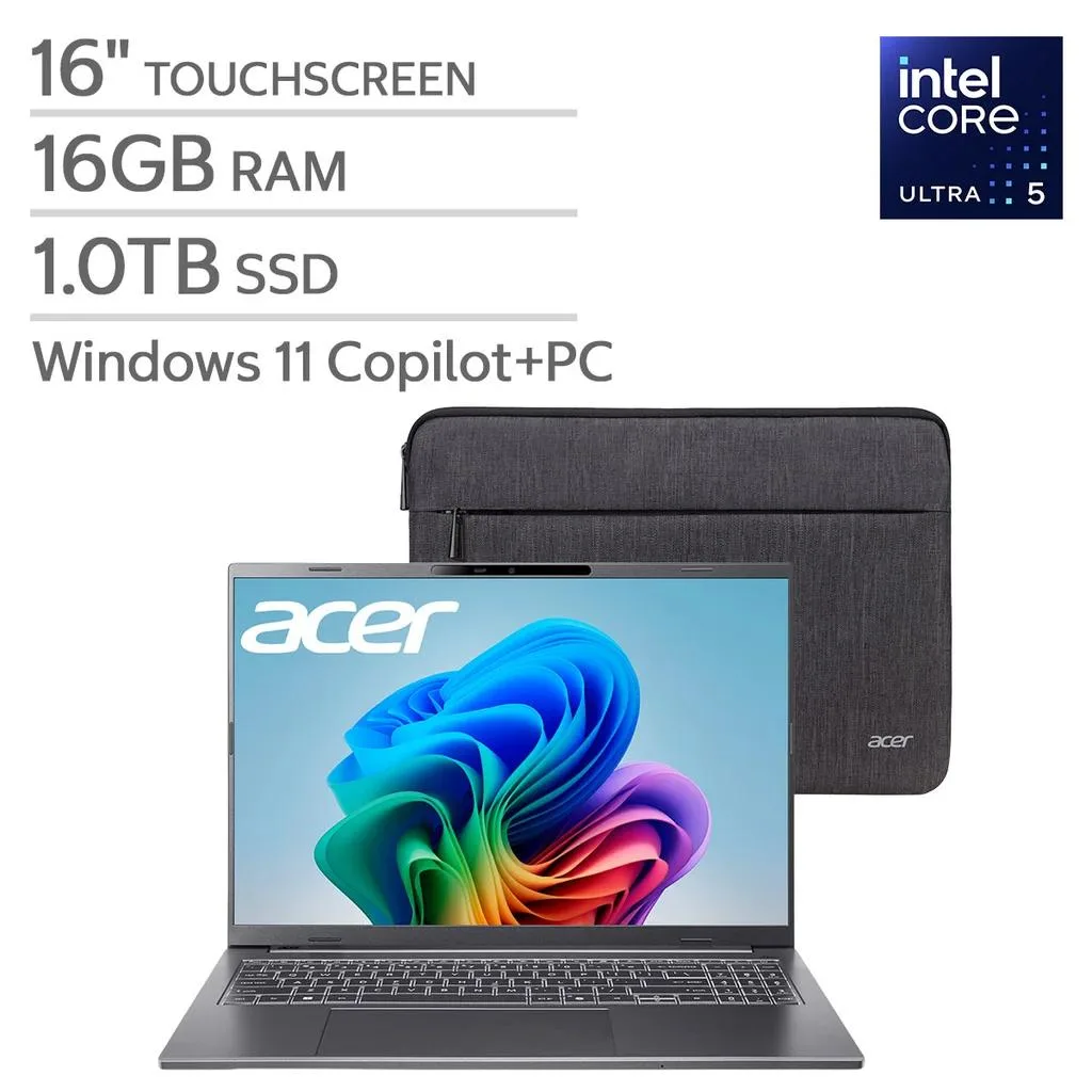 Acer America Acer America Aspire 16" Copilot+ Touchscreen Laptop Intel Core Ultra 5 226V 16GB 1TB Steel Gray — photo du produit
