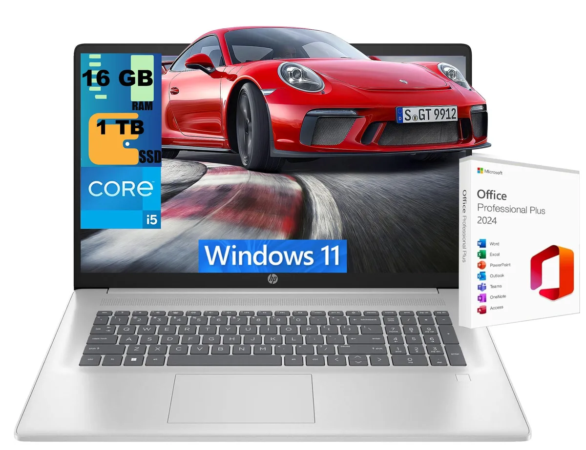 HP HP 17 Raider laptop, i5-1334U 10-core, 16GB DDR4, 1TB PCIe SSD, 17.3" FHD, Silver — product photo