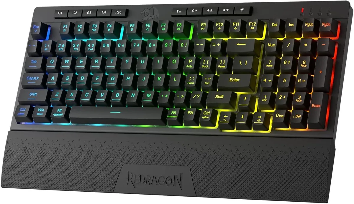 Redragon K515 PRO Shiva 98-key wireless gaming keyboard with detachable magnetic wrist rest and RGB backlighting