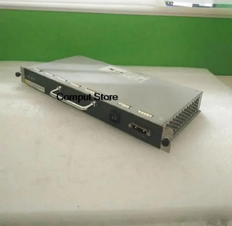 New ATX power supply unit in black metal casing with rear fan grille and side label