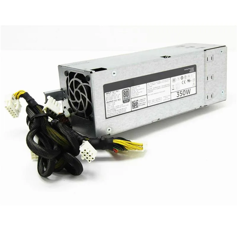 Silver rectangular server PSU with rear fan grille and power socket