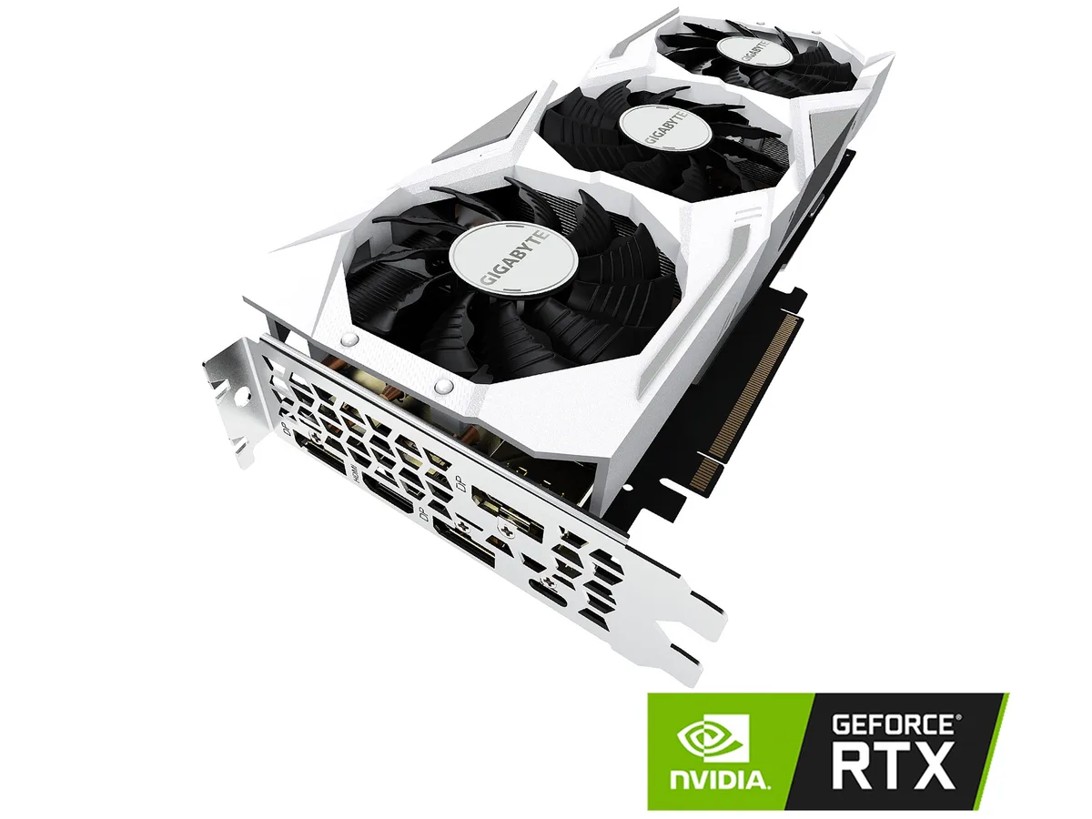White triple-fan graphics card with white backplate