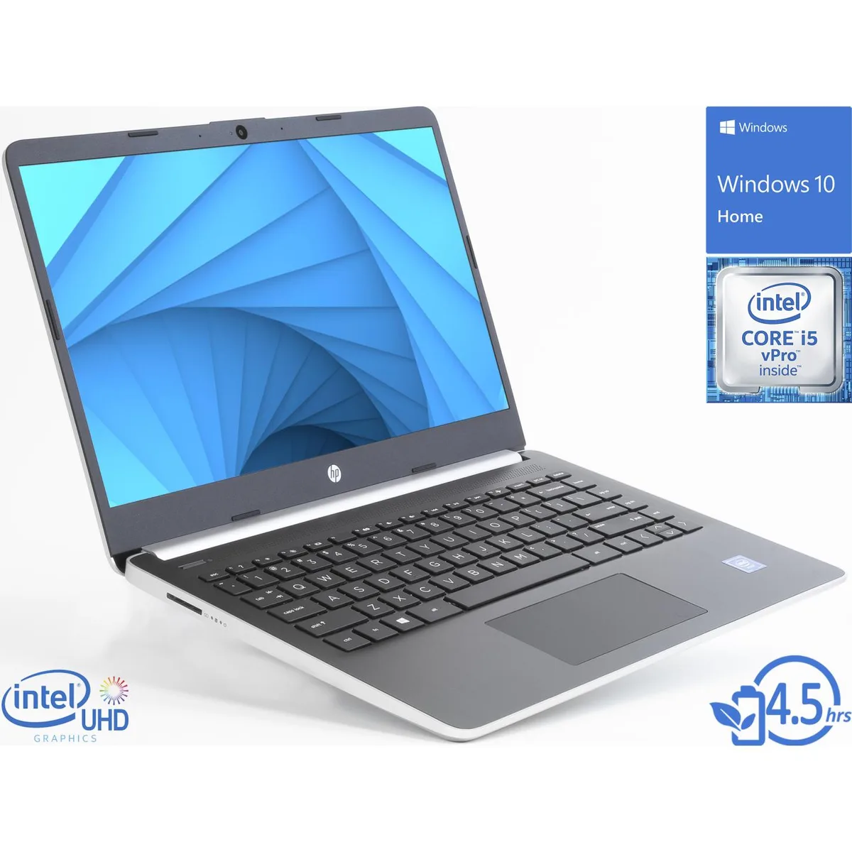Silver HP 14 inch laptop closed showing smooth metal finish