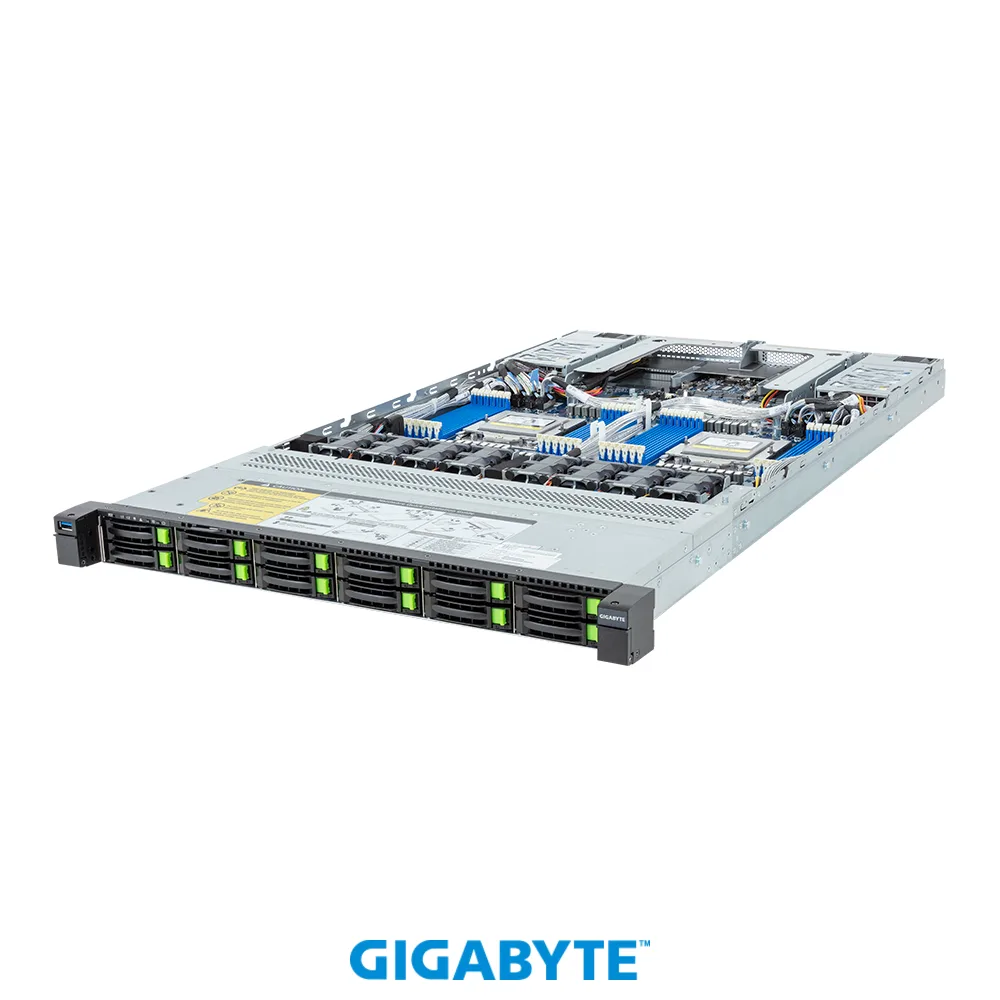 GIGABYTE GIGABYTE R183-Z94-ACV1-L1002 rack server Dual EPYC 9454 8×64GB DDR5 2×960GB 2×3840GB SSD — productfoto