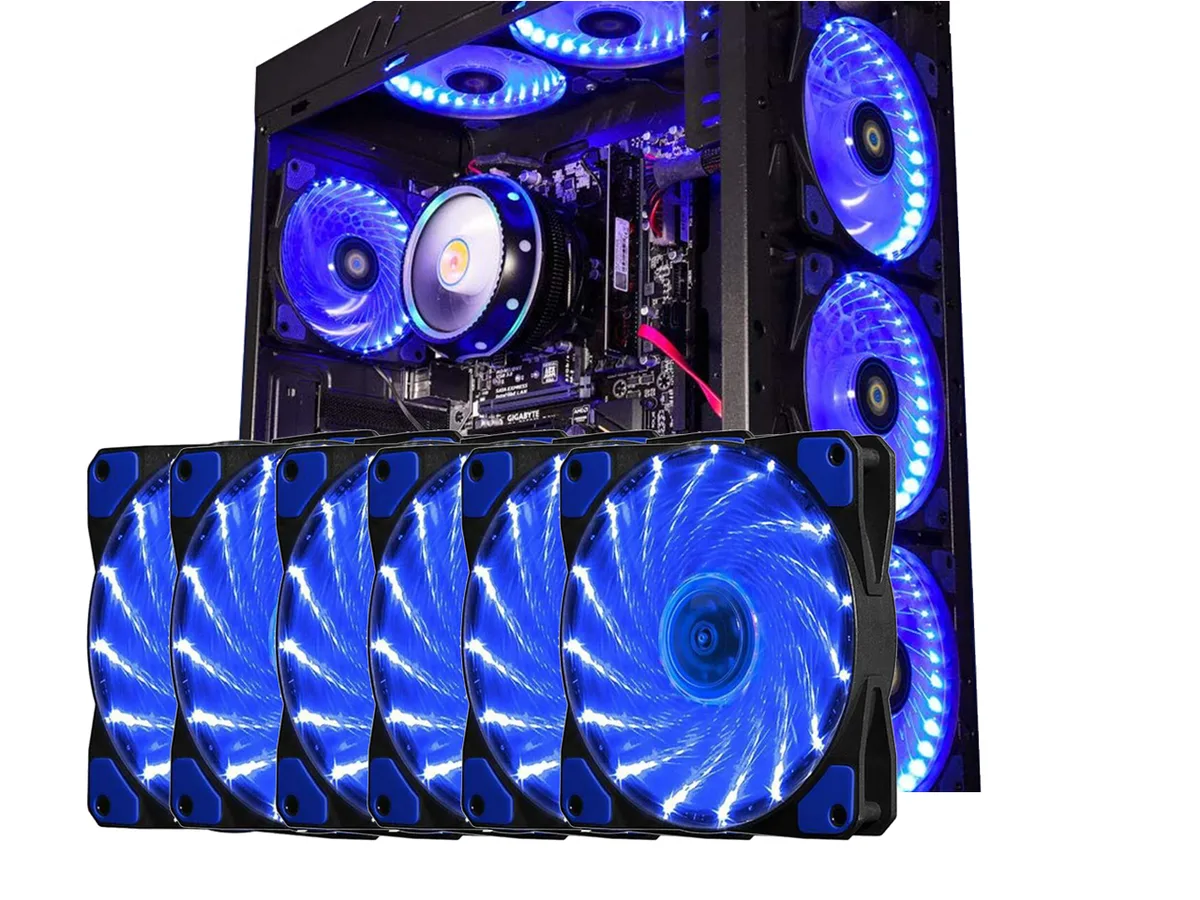 sakose sakose 12025-LED 120mm case fan 15 LEDs 16dB 1100RPM 12VDC Molex 4-pin blue (6-pack) — foto produk