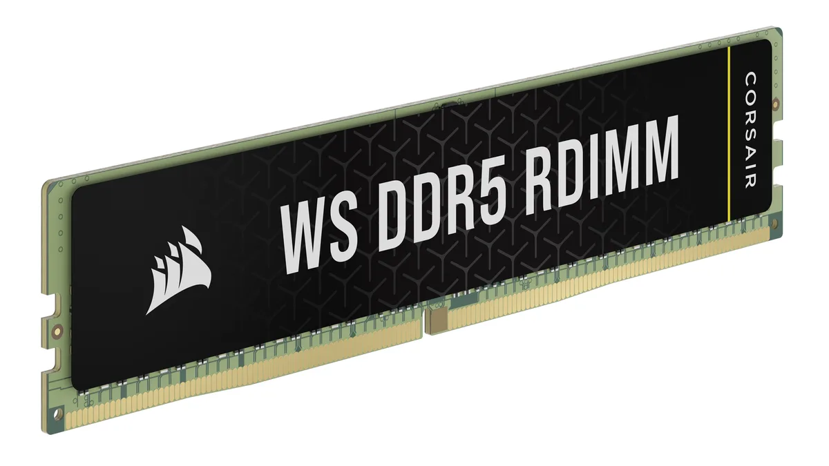 Four black DDR5 RDIMM modules with silver heatspreaders, 288 pins each