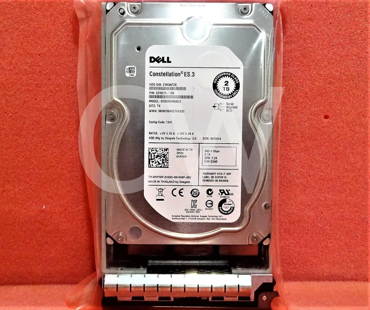 Silver 3.5 inch hard drive mounted in black server caddy