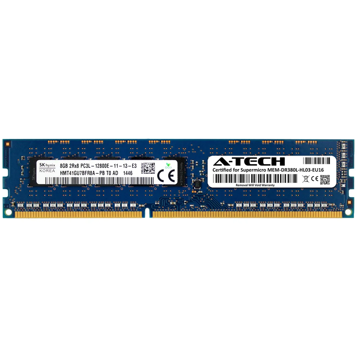 Green 240-pin DDR3L UDIMM module with black chips