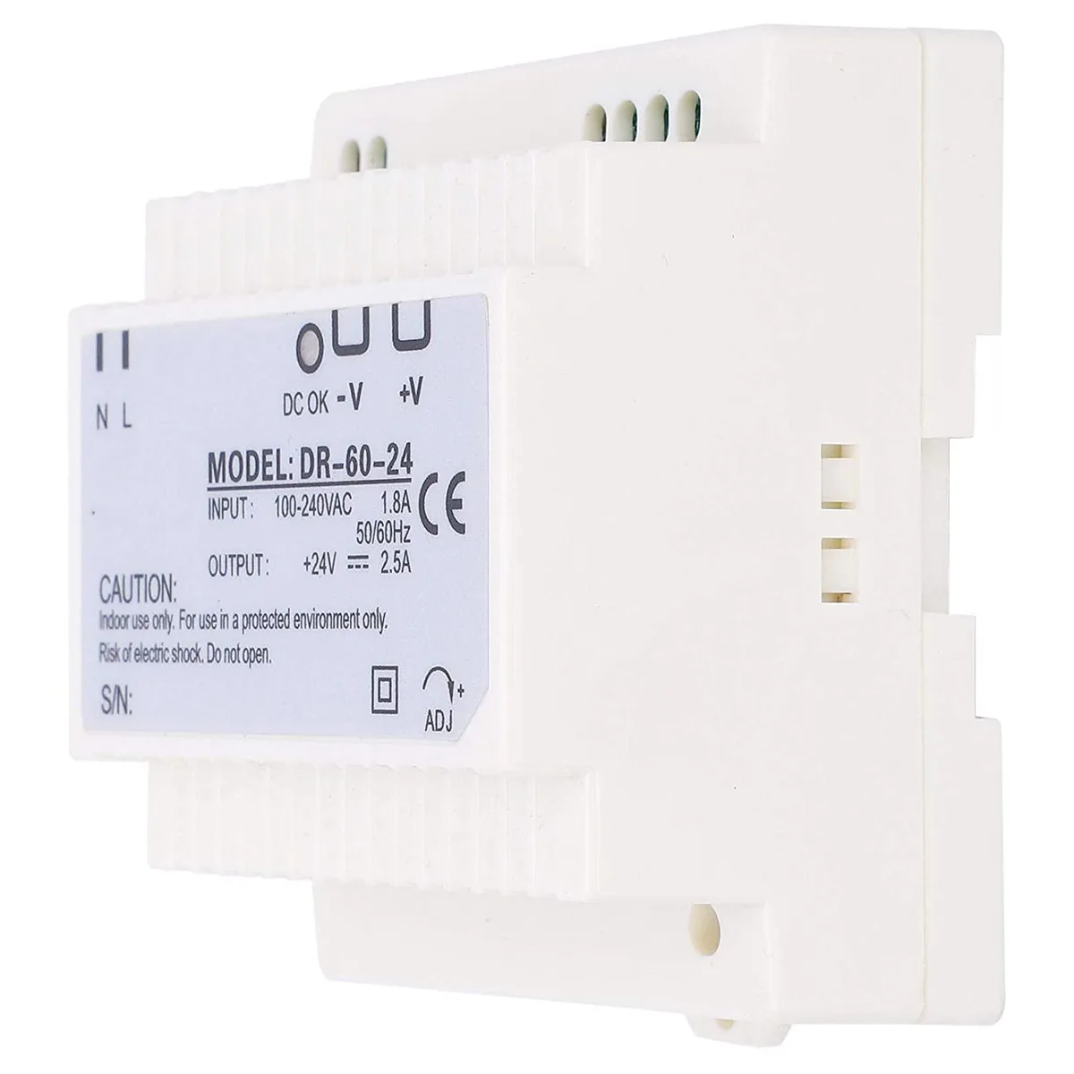 Compact grey ABS DIN rail power supply unit