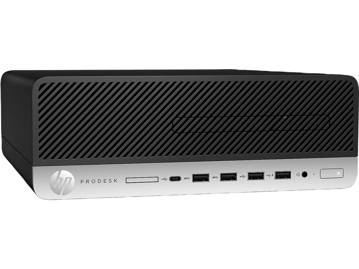 Black compact desktop tower with front DVD drive